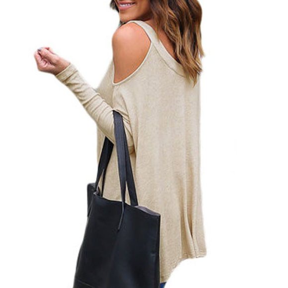 LAST 1! Long Sleeve Relaxed Fit Cold Shoulder Top - Picture 3 of 4